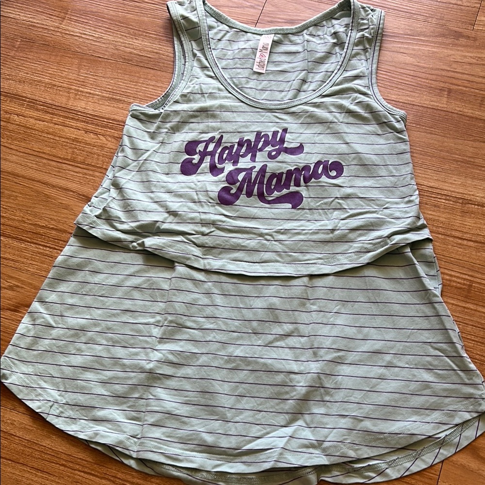 Striped Cotton Swing Nursing Tank with 'Happy Mama' Print